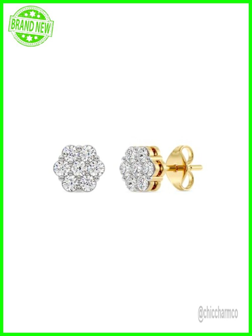 Lab-Grown Diamond Flower Earrings in 925 Sterling Silver and 14KT Yellow Gold